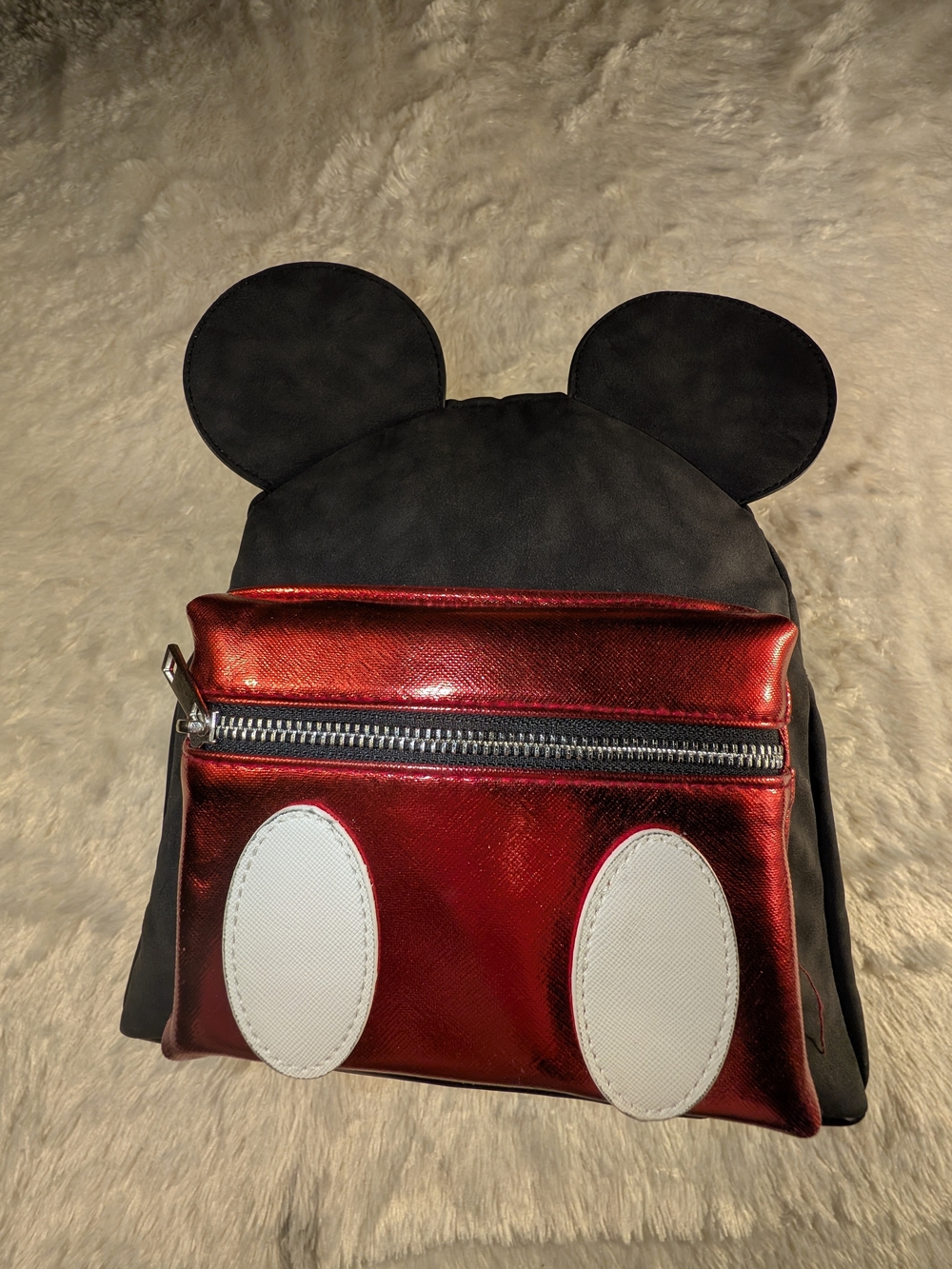 Disney Kids Black Backpack with Red Metallic Front Pocket and White Accents